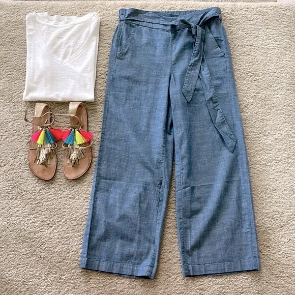 J. Crew Chambray Tie Waist Wide Leg Pants - Picture 3 of 9